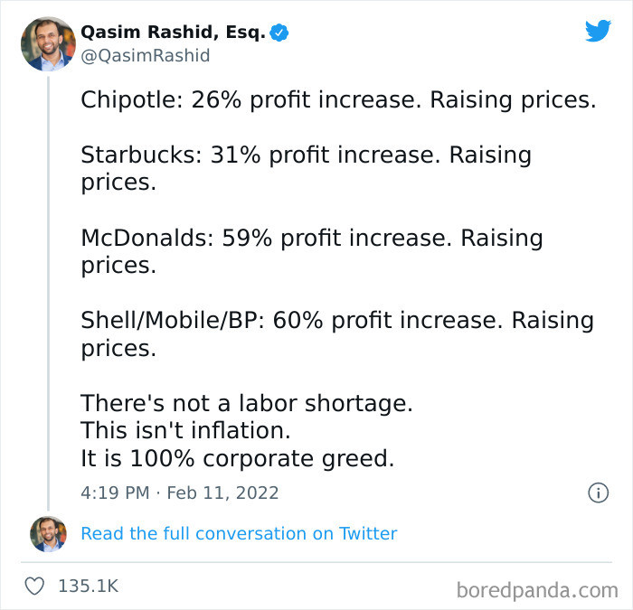 9. It's 100% corporate greed and nothing else.