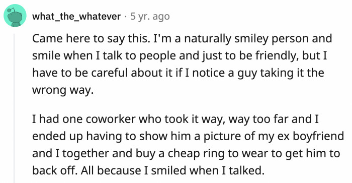 How is it okay that a woman had to prove she was in a relationship to get a guy to back off?