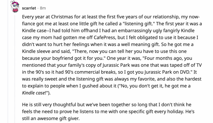 24. ...especially to this partner who's a thoughtful 'listening gift' giver