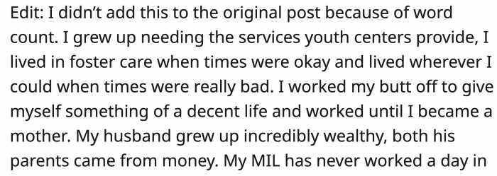 OP provided some background about her and her husband's family