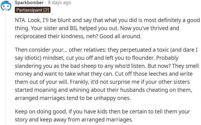 She was merely reciprocating Charlie and her brother-in-law's kindness.