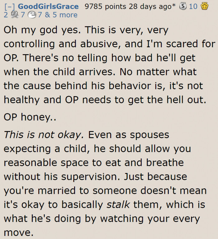 The way the husband reacts is not normal.