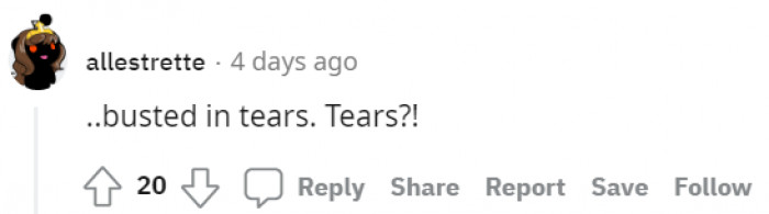 This user can't believe she actually cried because of that