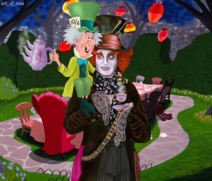 The mad hatter is happy to meet his live-action version.