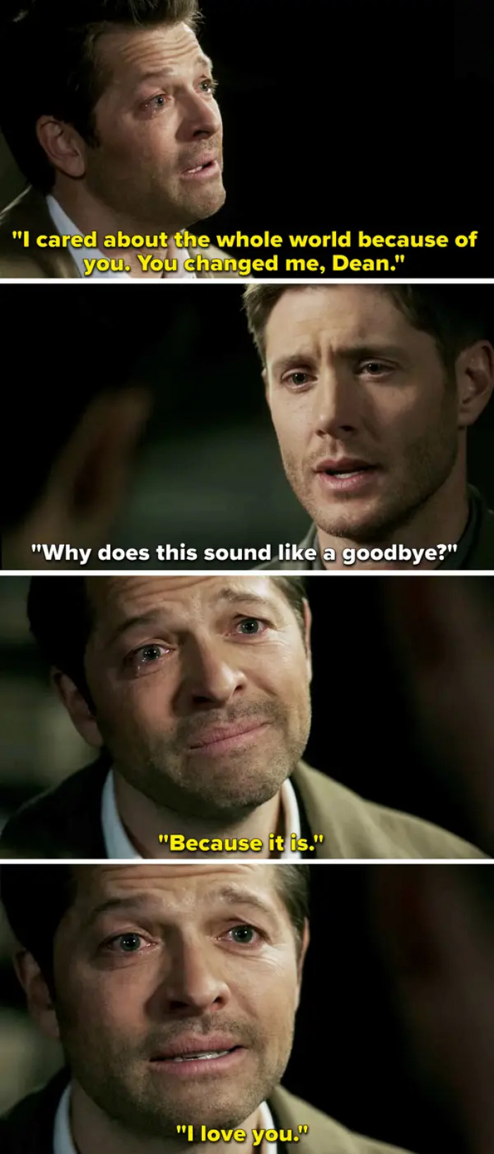 13. In Supernatural, when Castiel saved Dean's life, only to die when he was consumed by the Empty seconds later