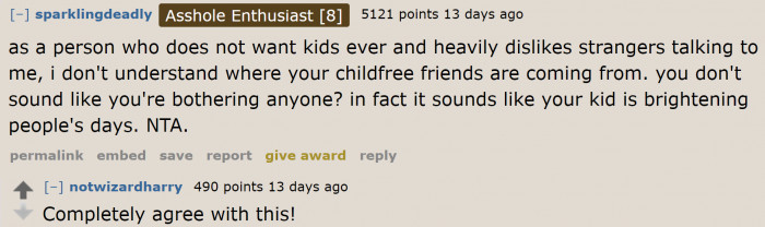 Redditors agree that the kid isn't disturbing anyone.