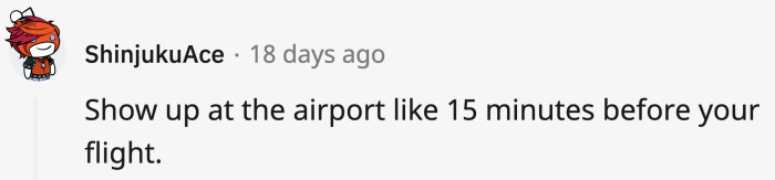 12. Going to the airport close to your flight schedule without worry.