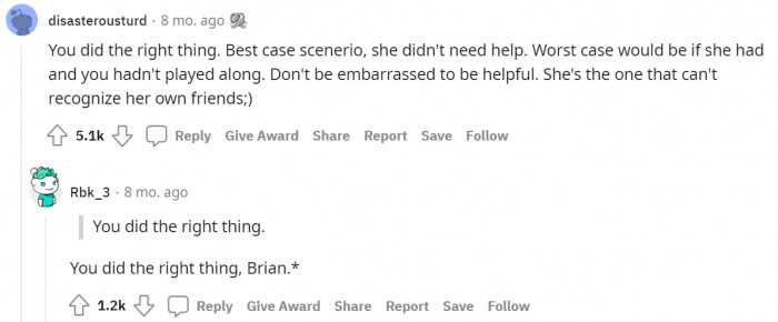 #7 Her fault for not recognizing.