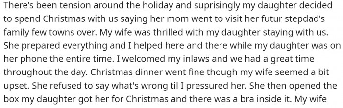 His daughter decided to spend Christmas with them and gave her stepmother a present that was...