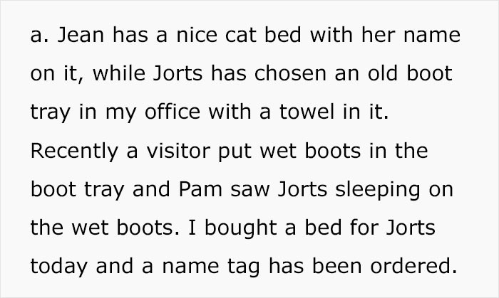 Jorts will get a bed with a name tag