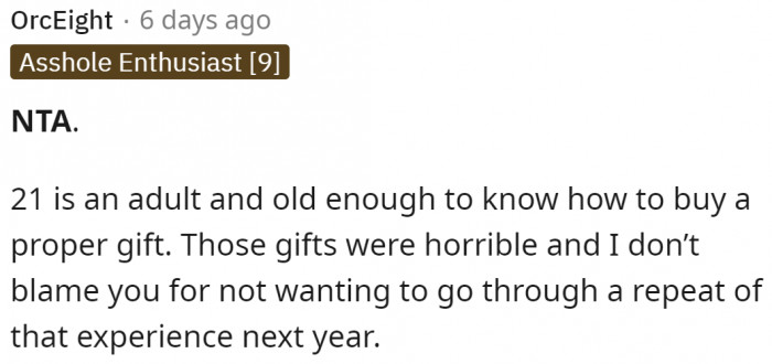 Those were horrible gifts indeed.
