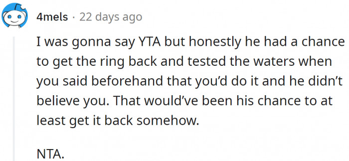 6. He has missed his chance.