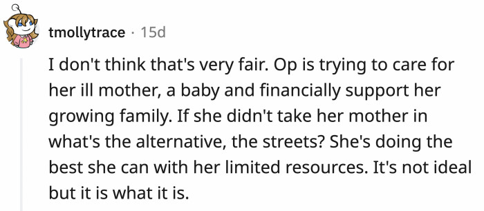 Another user replied that people were too quick to judge OP.