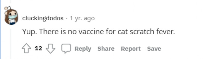 Most are saying there isn't a vaccine for cat scratch fever.