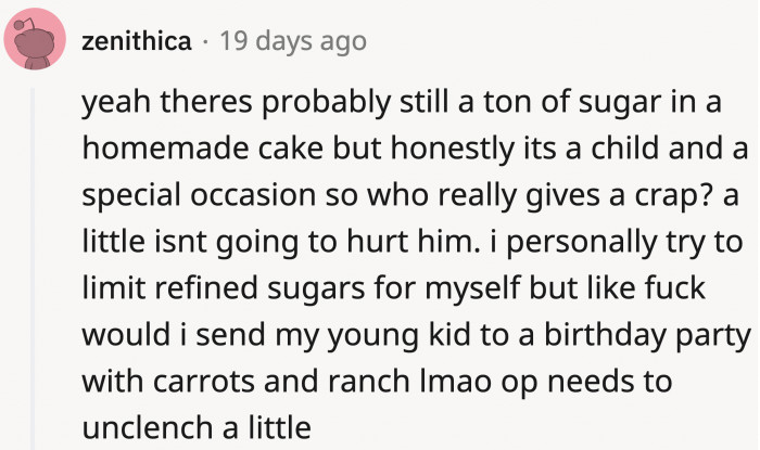 Limit his sugar intake, sure, but one slice of cake at one party? Jeez, relax.