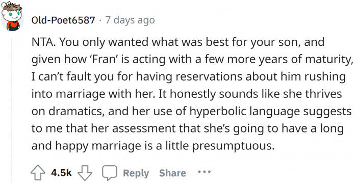 Her current job was given to her by her mother, and she aims to be a stay-at-home mom, which shows she doesn't understand how the world works.