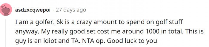 A golfer shared information about the prices.