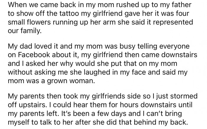 He explains that his parents actually took his girlfriend's side.