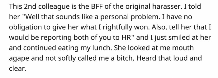 It was actually the best friend of the pregnant colleague.