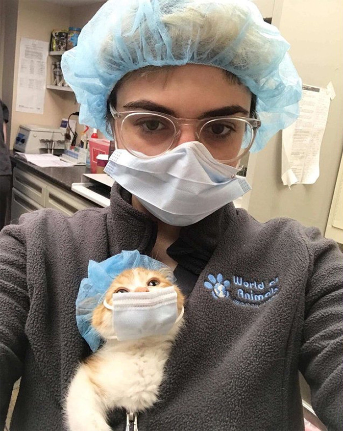 Dr. Adorablekins reporting for duty, making sure to tell him he’s doing a great job.