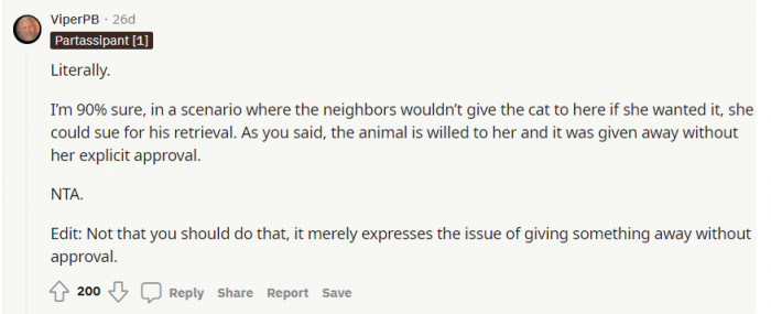 Could she sue for the cat's retrieval? Interesting...