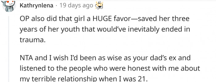 One woman wished she had someone like OP to give her advice when she was 21.