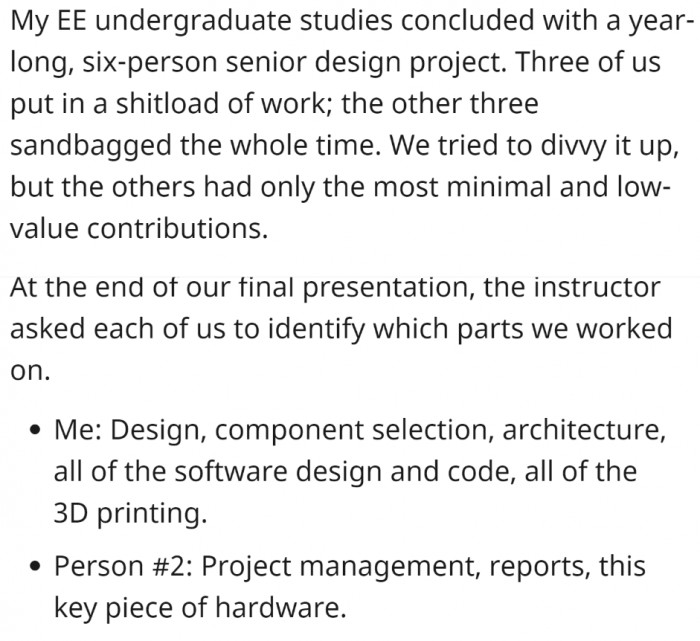 When half of the group members didn't bother with the work.