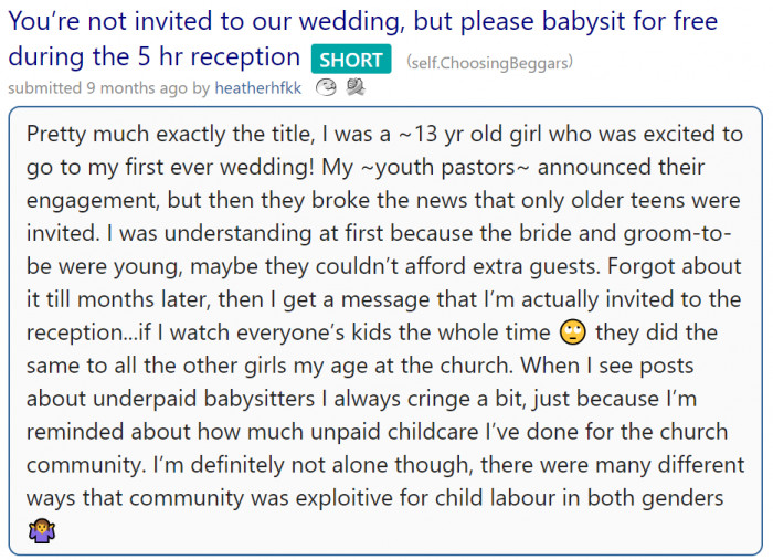 Babysit in exchange for a wedding invite? No thanks!