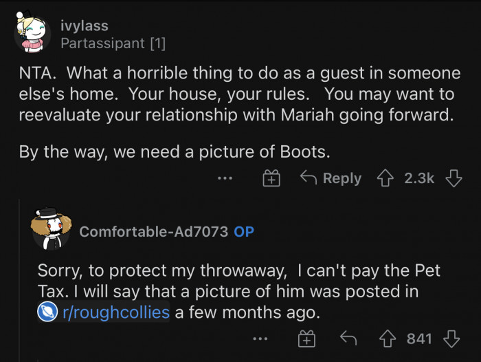 OP needs to reevaluate his relationship with Mariah.
