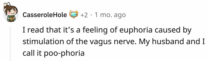 Someone echoed calling it poo-phoria as a potential explanation, but we need more information