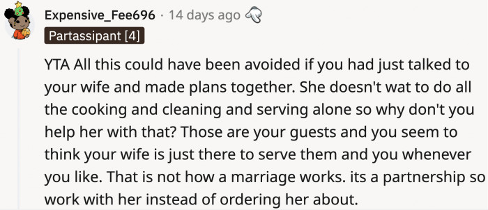 They did talk about it, but OP bullheadedly went ahead with his plans anyway