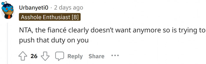 This sly, sneaky fellow cannot straight up say no to his fiancé, hence trying all these methods to find an alternative.