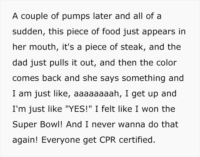 Finally, the steak was dislodged. Lizzy had saved grandma's life!