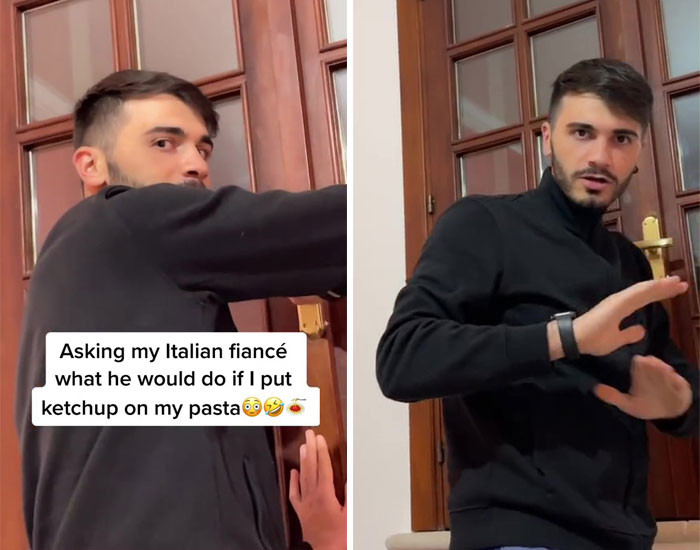 Ketchup on pasta and the Italian husband's reaction.