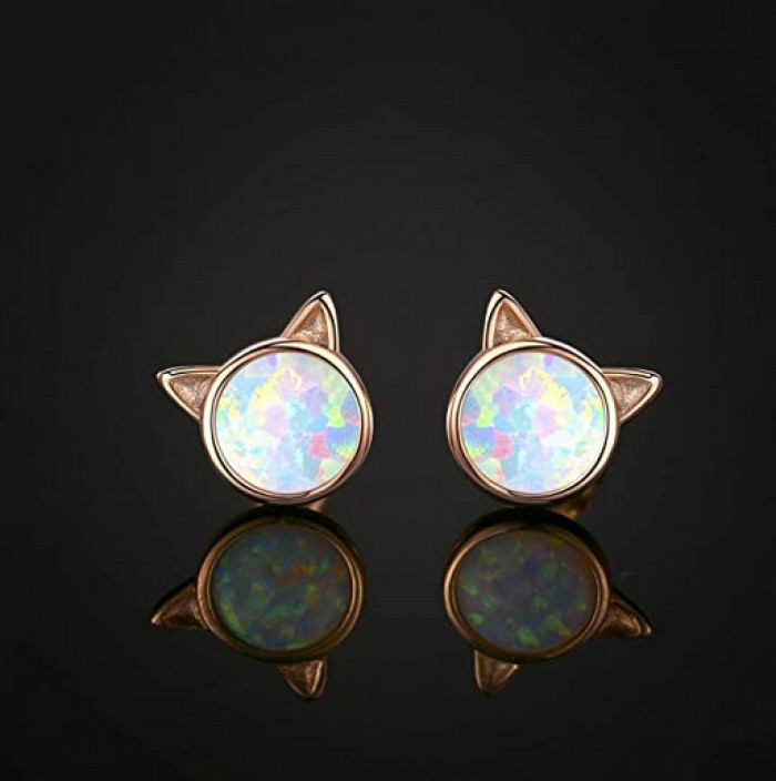 Opal Stud Cat Earrings