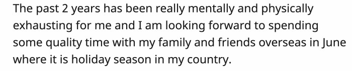 OP won the slot and was looking forward to spending the holidays with her family.