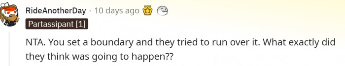 Redditors agree: NTA!