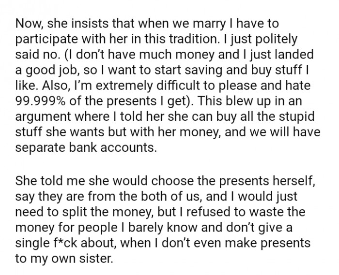 The reason for his refusal.