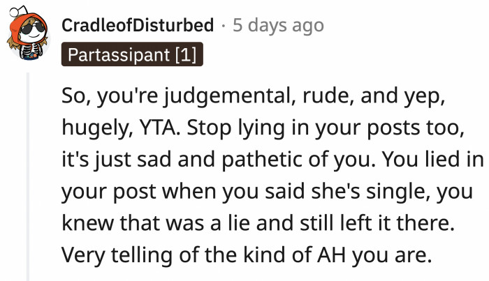 OP only shared the facts that made her look like the victim