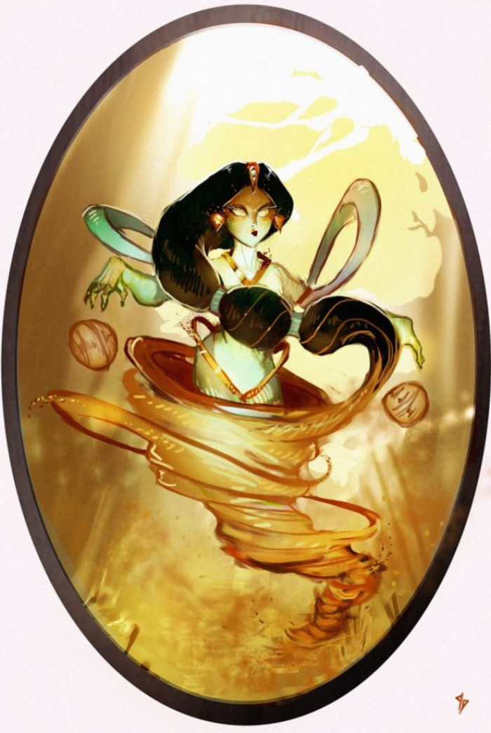 There’s something about the scene where Princess Jasmine escaped from the hourglass that screams power and here she holds control to wind and earth