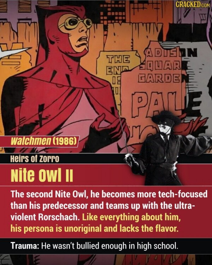 12. Nite Owl II - He's more tech focused and becomes a team with the ultra-violet Rorschach
