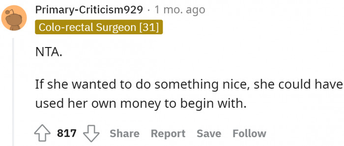 If only she used her own money. The boyfriend would have appreciated it.