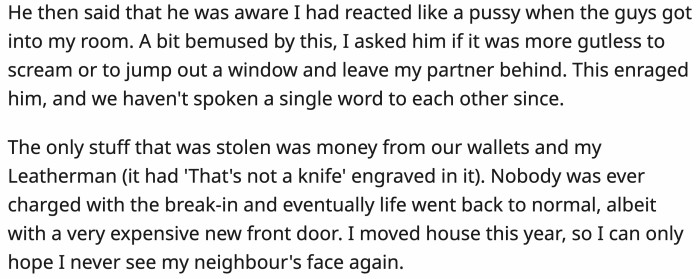 He also said that OP reacted like a coward.