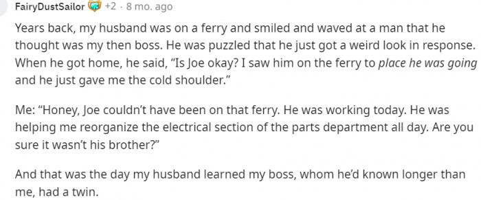 Knowing that someone is a twin after a long, long time