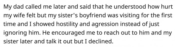 OP's dad called to explain why he might be in the wrong in this situation, but he couldn't agree to do what they suggested.