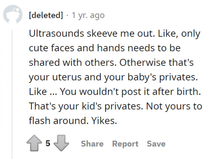 It depends on the parents, but really, stop showing photos of your uterus around.