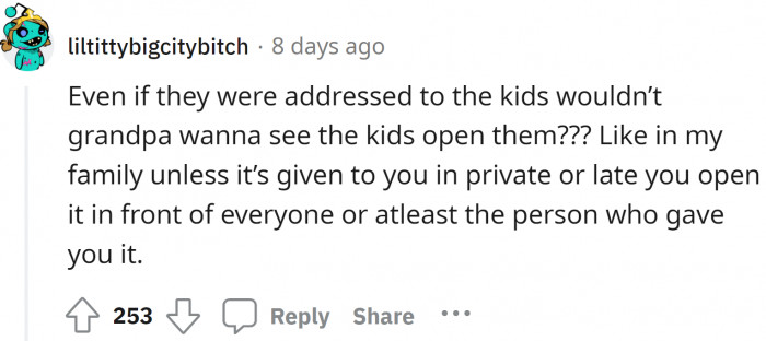 Making the kids open something that is not theirs is feeding them with some wrong habits.