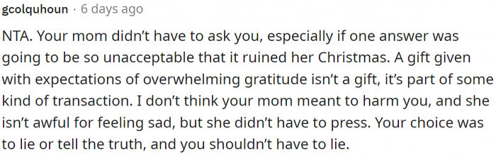 The mom ruined her Christmas, according to this Redditor.