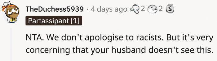 OP did nothing wrong and shouldn't apologize. However, her husband should apologize to her.