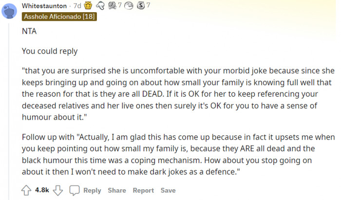 Probably, her friend's gut was too weak to digest the dark joke!